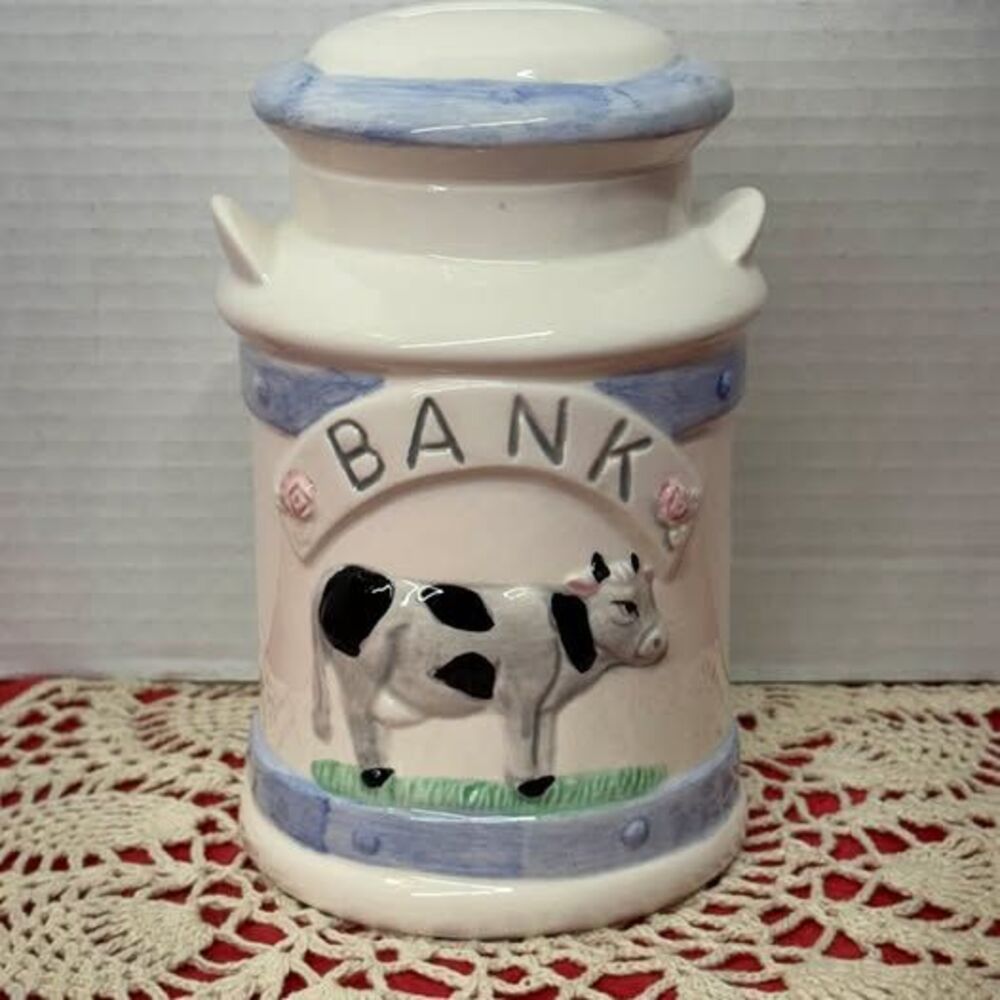 Vintage Ceramic Milk Can Cow Piggy Bank